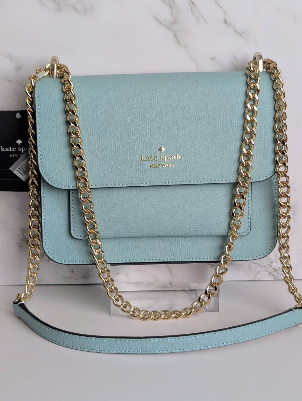 NWT Kate Spade Remi Flap Chain Crossbody Bag Wild Sage Aqua Blue Leather
